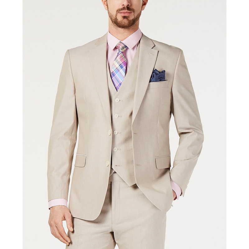 Tommy Hilfiger Men's Suit Jacket 38R Modern-Fit Flex Stretch Chambray Tan