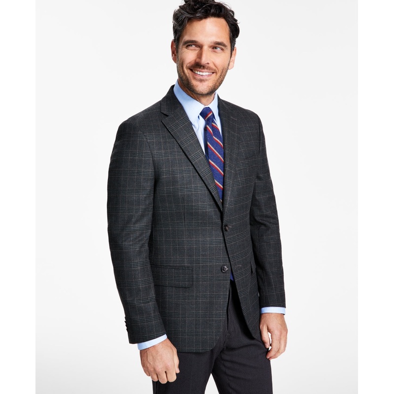 Tommy Hilfiger Mens Modern Fit Plaid Sport Coat Blazer Green Brown 36S