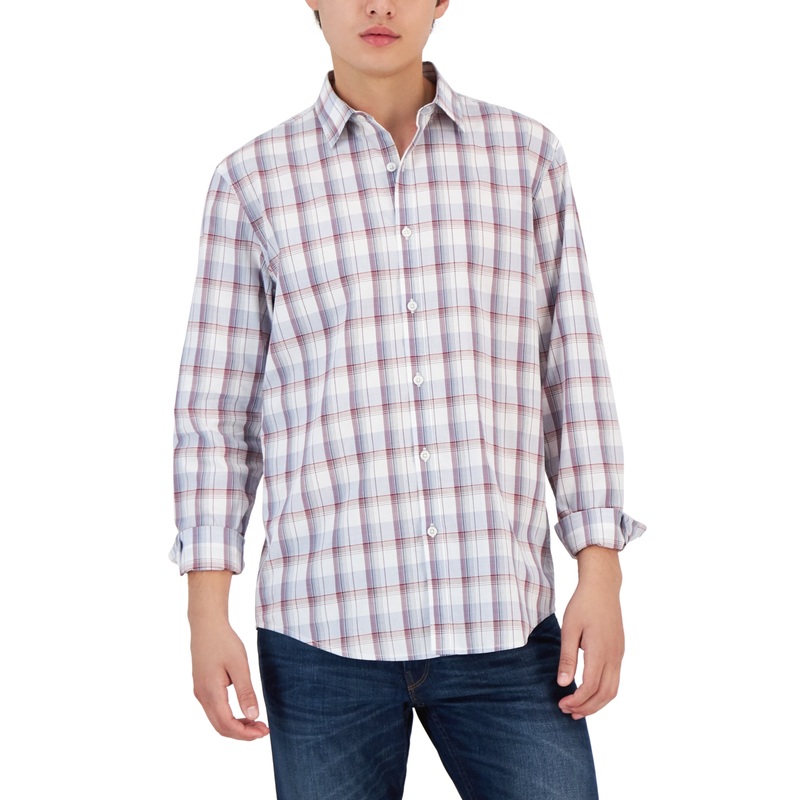 Alfani Men's Plaid Button Down Shirt White Multi Medium