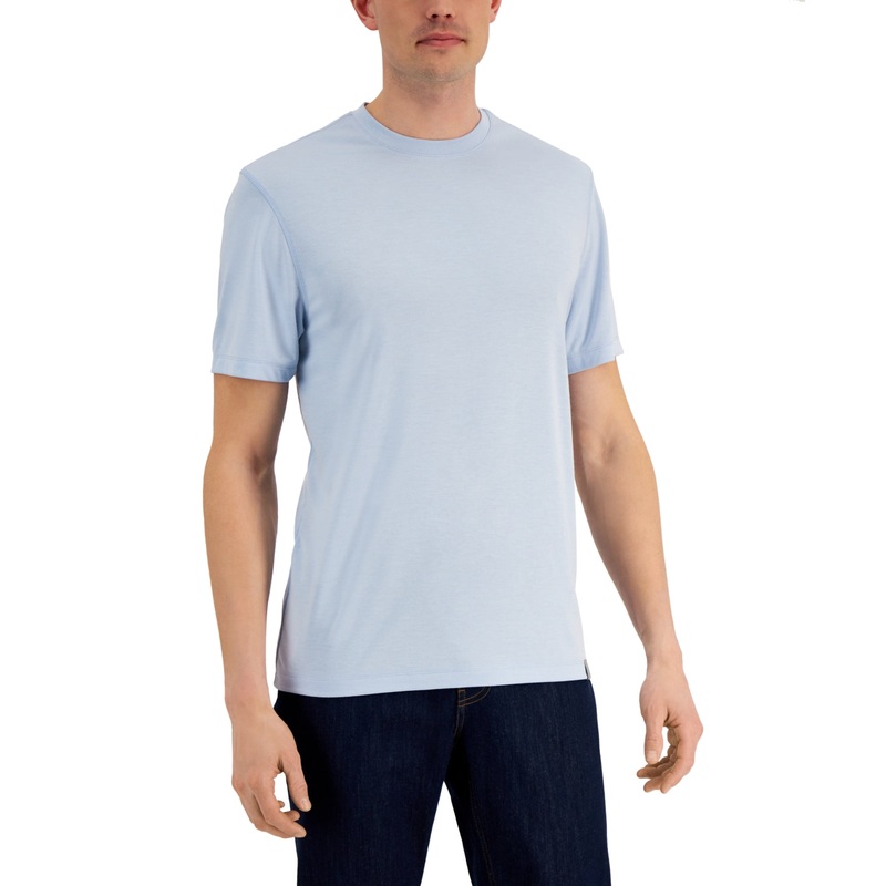 Alfani Mens Alfatech Short Sleeve Crewneck T Shirt Croquis Light Blue Medium