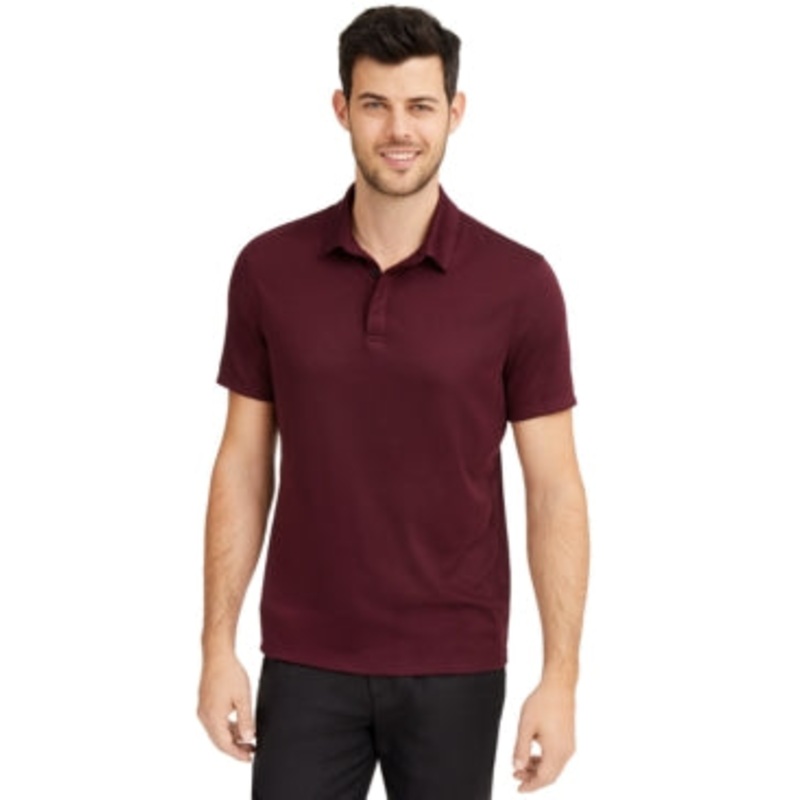 Alfani Mens AlfaTech Stretch Solid Short Sleeve Polo Shirt Port Medium