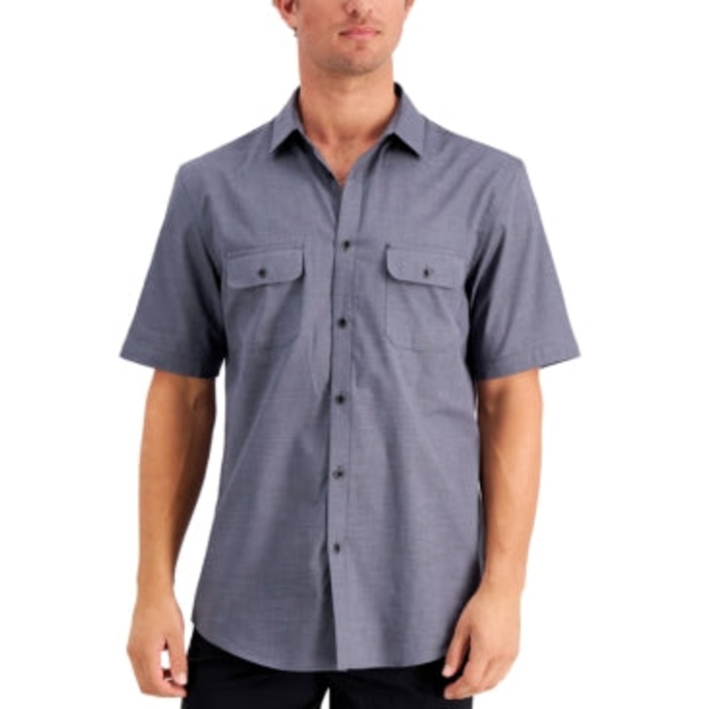 Alfani Mens Warren Button Down Shirt Boulder Grey Large