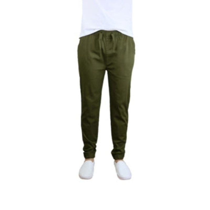 Galaxy by Harvic Men's Basic Stretch Twill Jogger Pants Olive Green 2XL