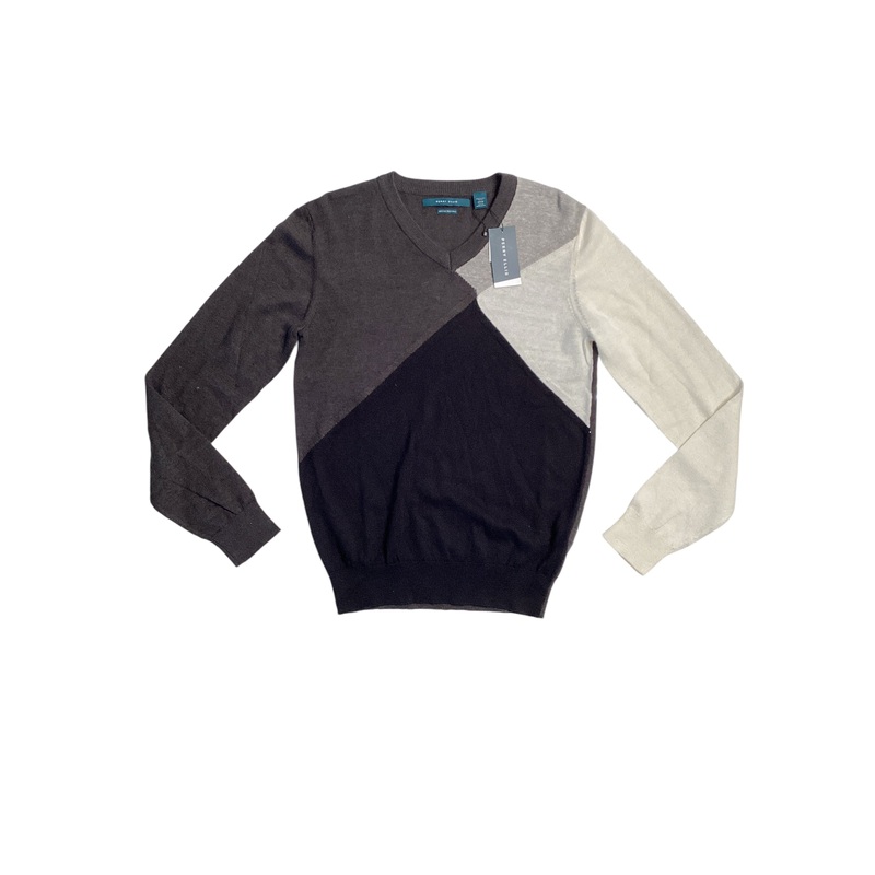 Perry Ellis Mens V Neck Sweater Grey Black White Small
