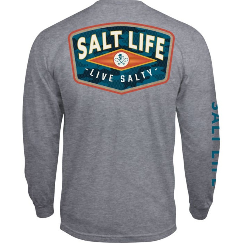Salt Life Mens Concealed Badge Long Sleeve Crewneck T Shirt Heather Grey XL