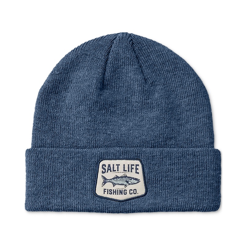 Salt Life Mens Life On The Sea Cuffed Beanie Hat Coastal Blue Heather OSFM