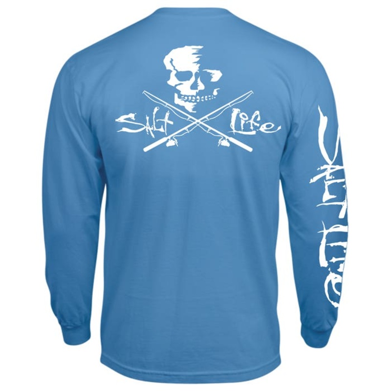 Salt Life Mens Skull Poles Long Sleeve Crewneck T Shirt  Azure Blue Small