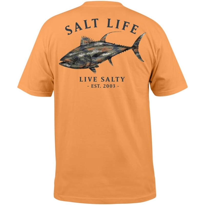 Salt Life Mens Tuna Journey Short Sleeve Crewneck T Shirt Mock Orange Small