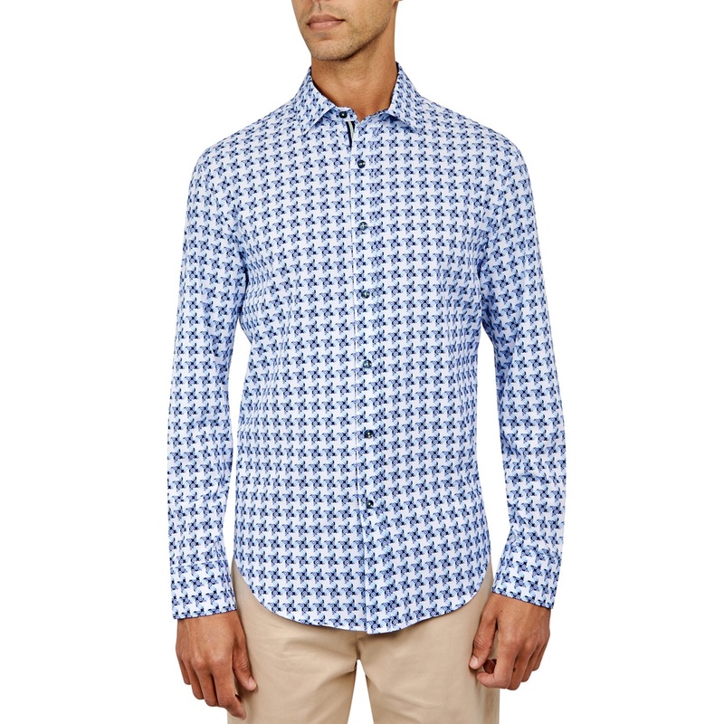 Society of Threads Men's Regular Fit Non Iron Button Down Shirt Blue White XXL