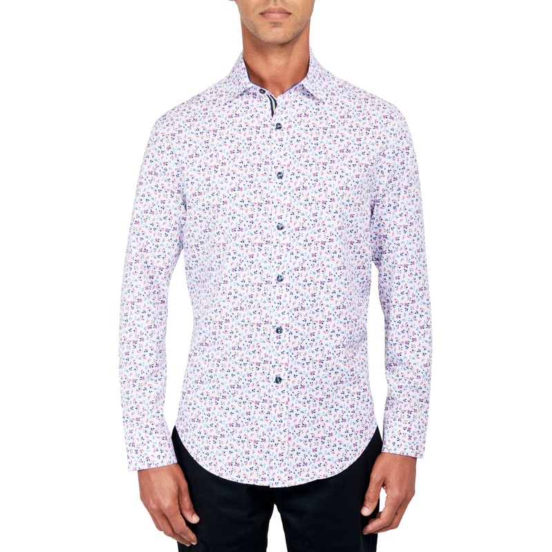 Society of Threads Mens Regular FIt Button Down Shirt White Pink Medium