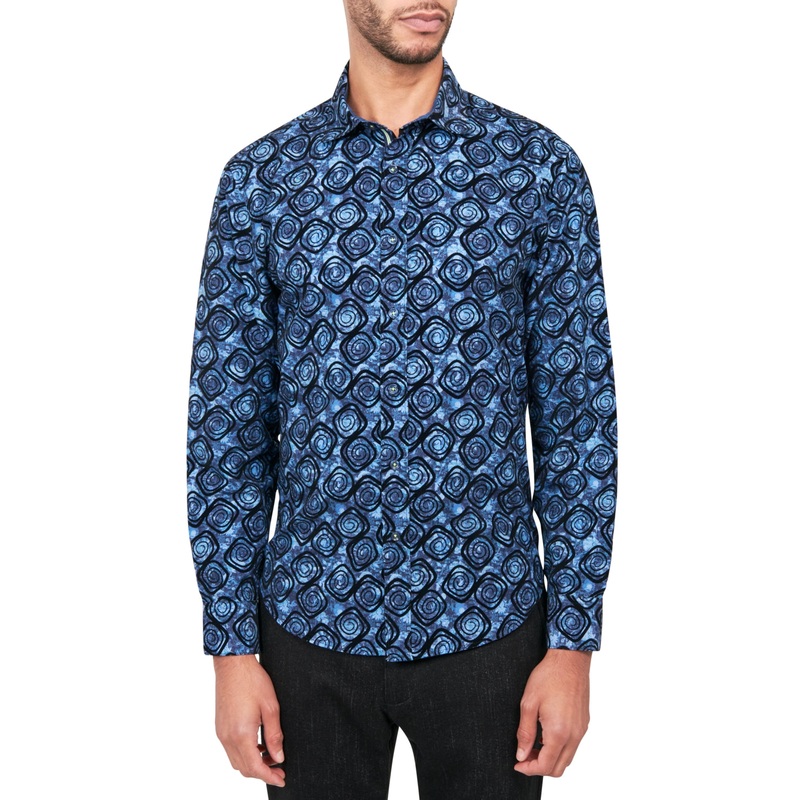 Society of Threads Mens Regular Fit Moisture Wicking Button Down Shirt Navy 2XL