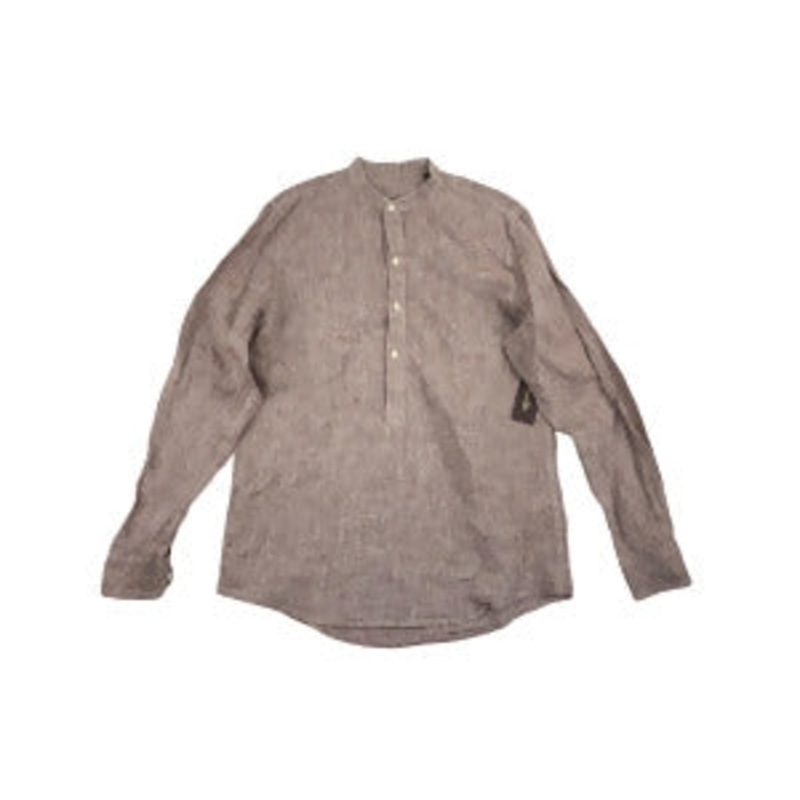 Tasso Elba Men's Banded Collar Linen  Shirt Maroon Purple XL
