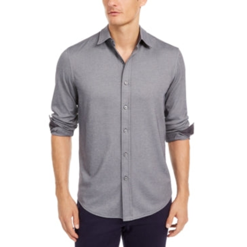 Tasso Elba Men's Birdseye Knit Button Down Shirt Dark Lead Grey 2XL