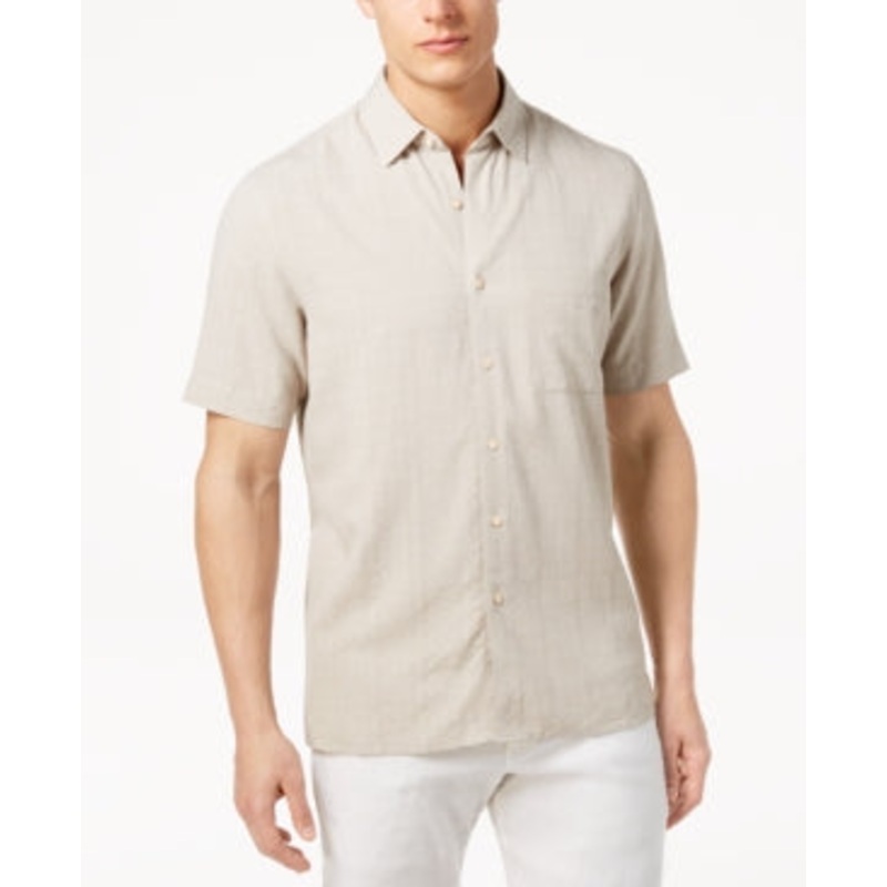 Tasso Elba Men's Textured Short Sleeve Polo Shirt Stone Beige Large