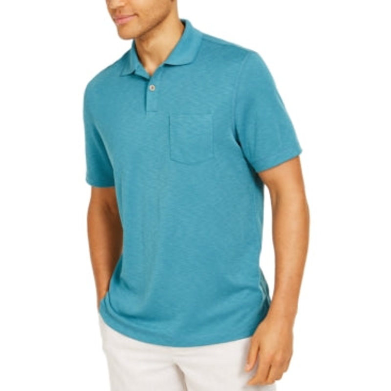Tasso Elba Mens Solid Pocket Polo Shirt Tuscan Mare Blue 2XL
