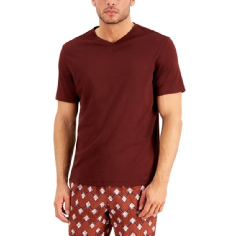 Tasso Elba Mens V Neck Short Sleeve T Shirt Dusty Maroon Red Large
