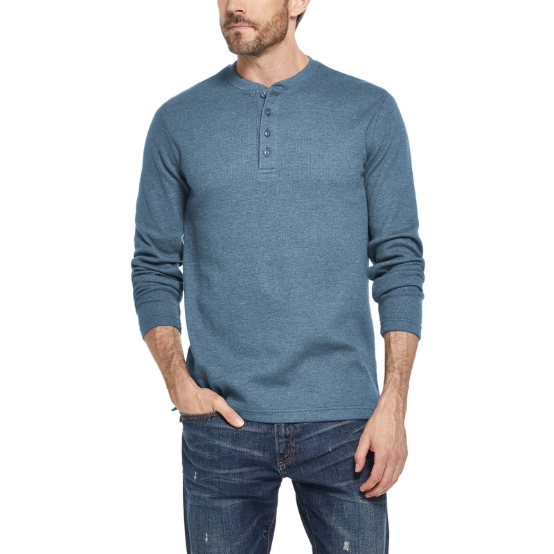 Weatherproof Vintage Men's Long Sleeved Waffle Henley T Shirt Lake Blue 2XL