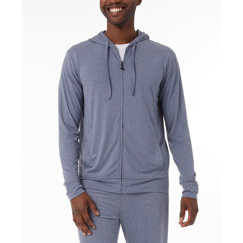 32 Degrees Men's Quick Dry Hooded Full Zip Pajama Sleep Jacket Blue Medium