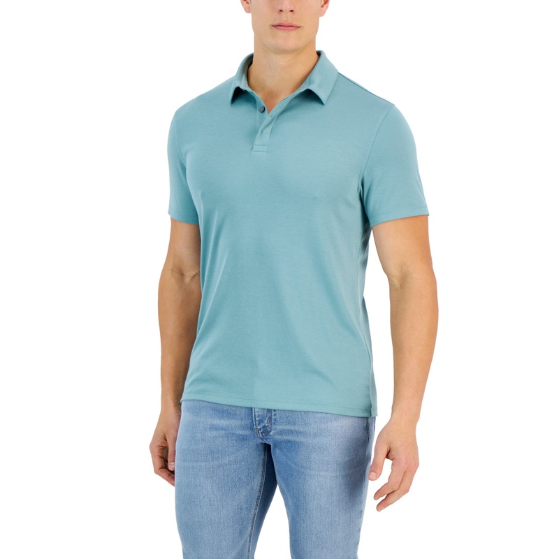 Alfani Men's AlfaTech Stretch Solid Polo Shirt Oil Blue Small