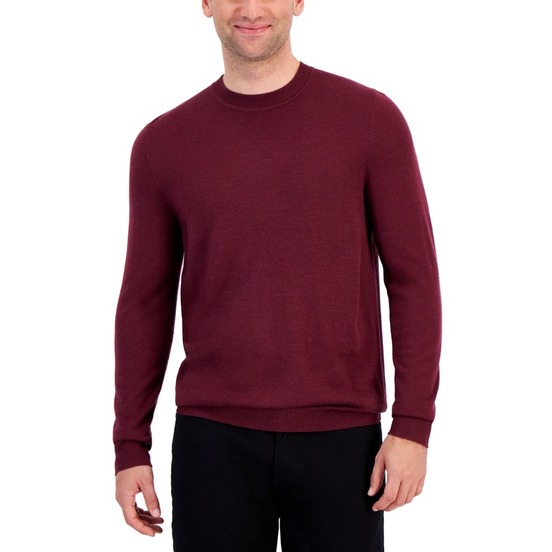 Alfani Men's Long Sleeve Crewneck Merino Sweater Maroon Banner Red XXL