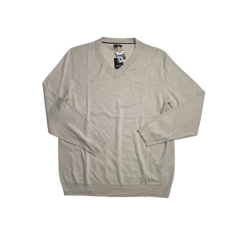 Alfani Men's Long Sleeve V Neck Merino Sweater Brown Rice Large