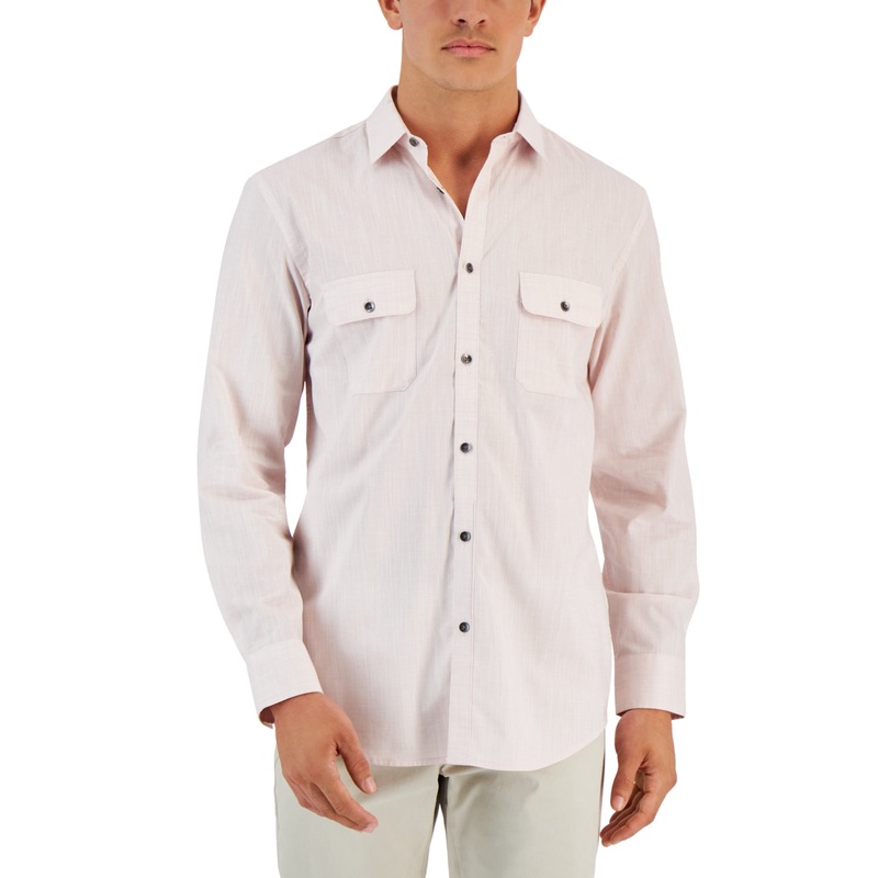 Alfani Men's Regular Fit Solid Button Down Shirt Polished Nude Beige Medium