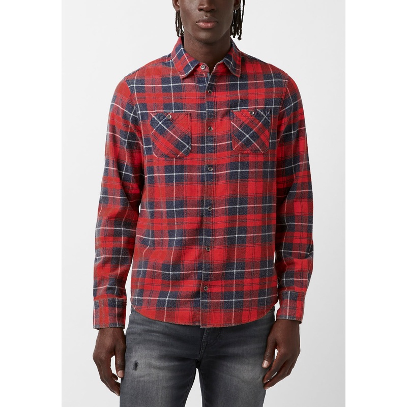 Buffalo David Bitton Men's Sibani Long Sleeve Button Down Shirt Red Medium