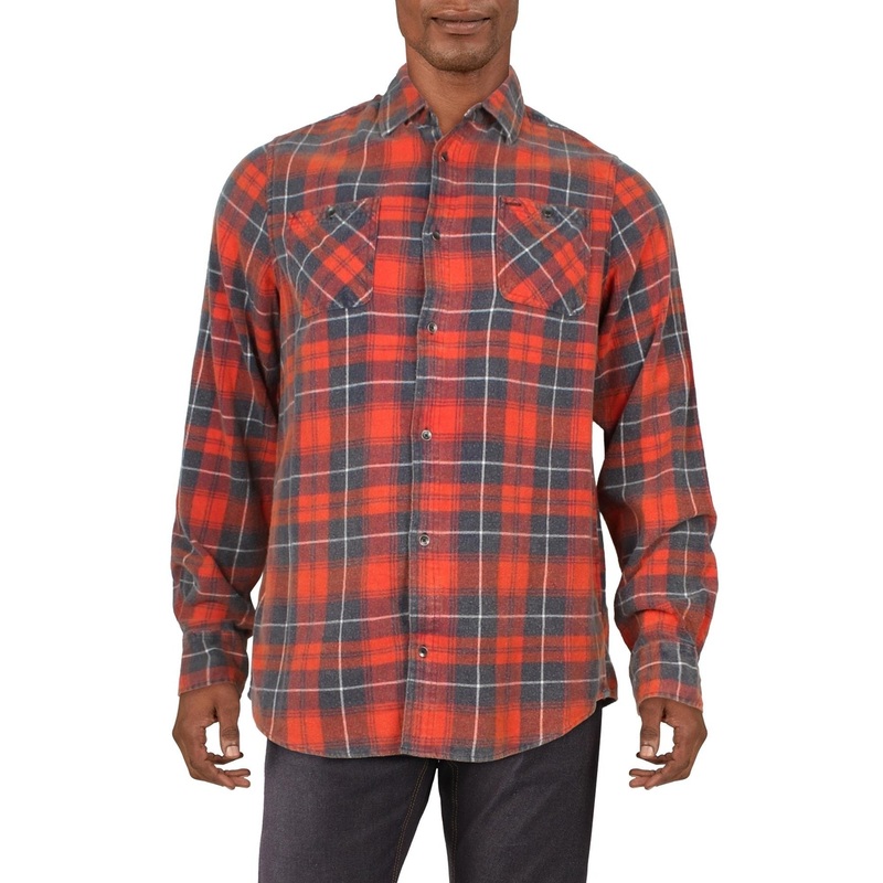 Buffalo David Bitton Mens Long Sleeve Button Down Flannel Shirt Small Orange