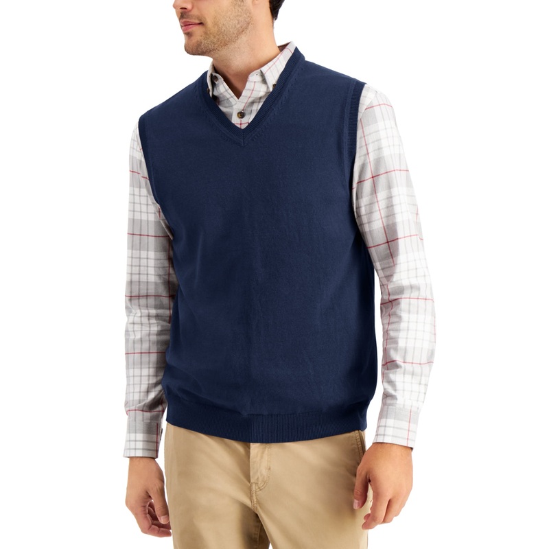 Club Room Men's Solid V Neck Sweater Vest Navy Blue XL