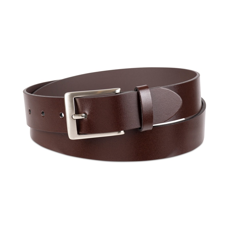 Club Room Men's Square Buckle Cut Edge Leather Belt Brown Large 38 to 40
