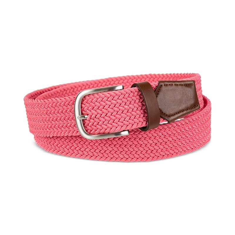Club Room Men's Stretch Comfort Braided Belt Faux Leather Trim Pink Large XL