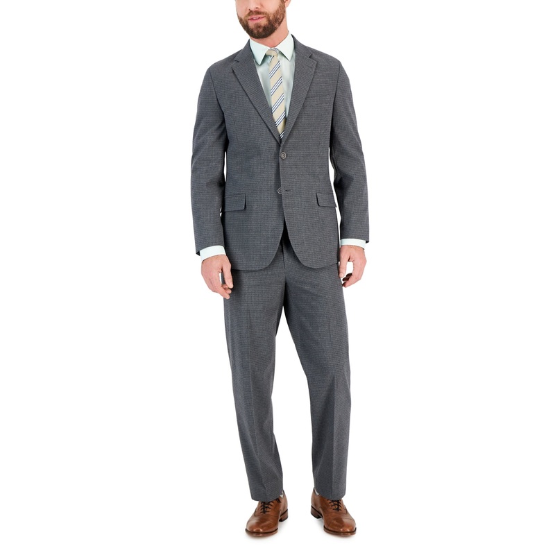 Nautica Mens Modern-Fit Bi-Stretch Suit 38R / 34 x 32 Grey Check Plaid