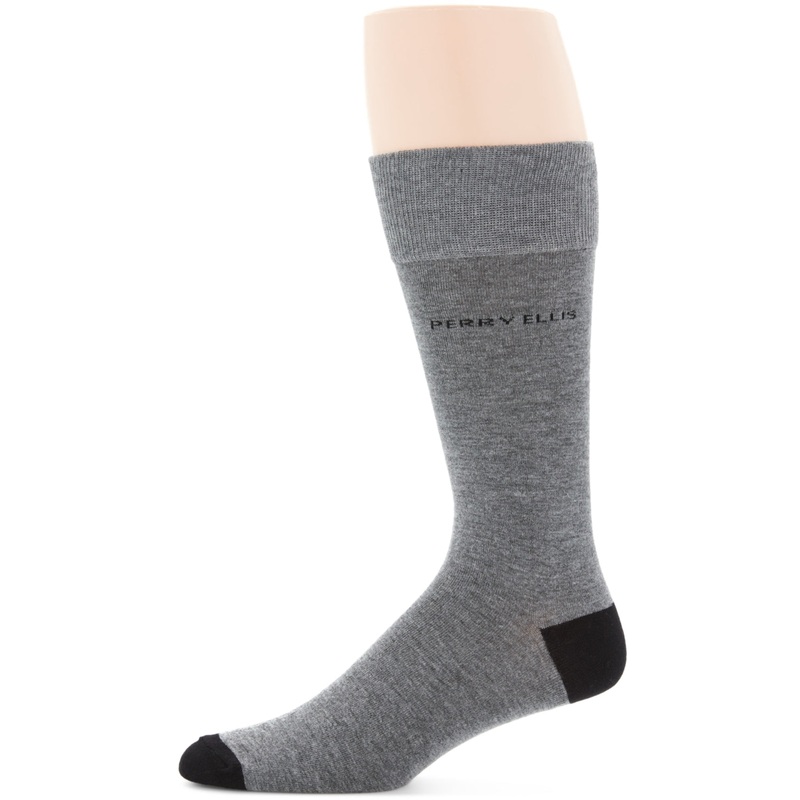 Perry Ellis Men's Logo Grey Black Crew Socks One Size