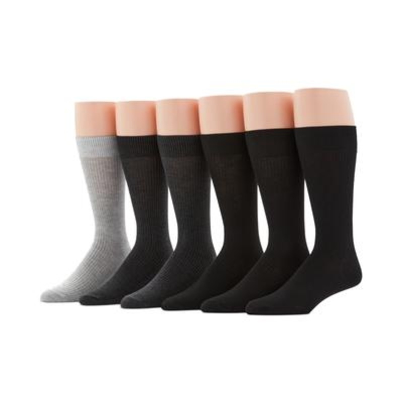 Perry Ellis Portfolio Men's 6 Pack Casual Rib Crew Socks Black Grey One Size