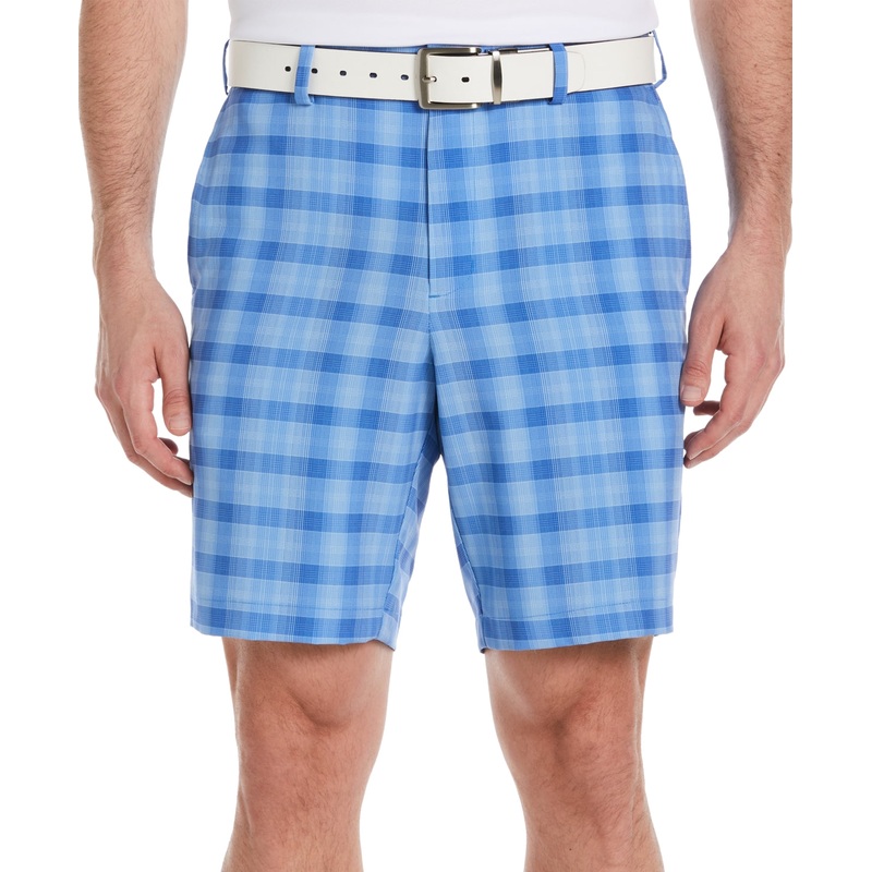 Pga Tour Men's Moisture Wicking Stretch Shadow Plaid 9" Golf Shorts Blue 38