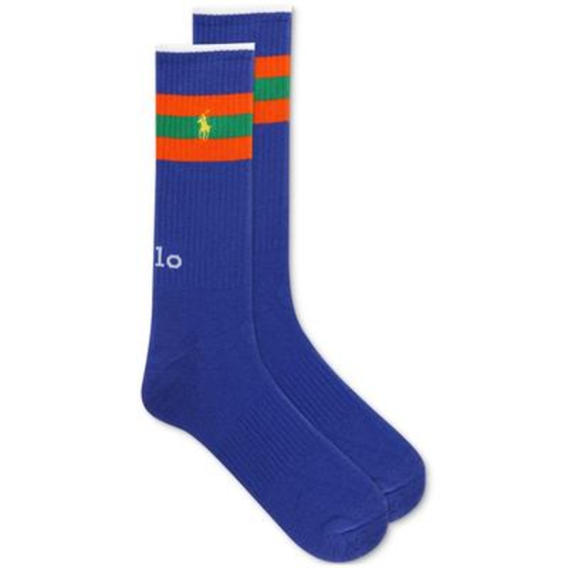 Polo Ralph Lauren Men's Athletic Rugby Stripe Crew Socks Blue Orange One Size