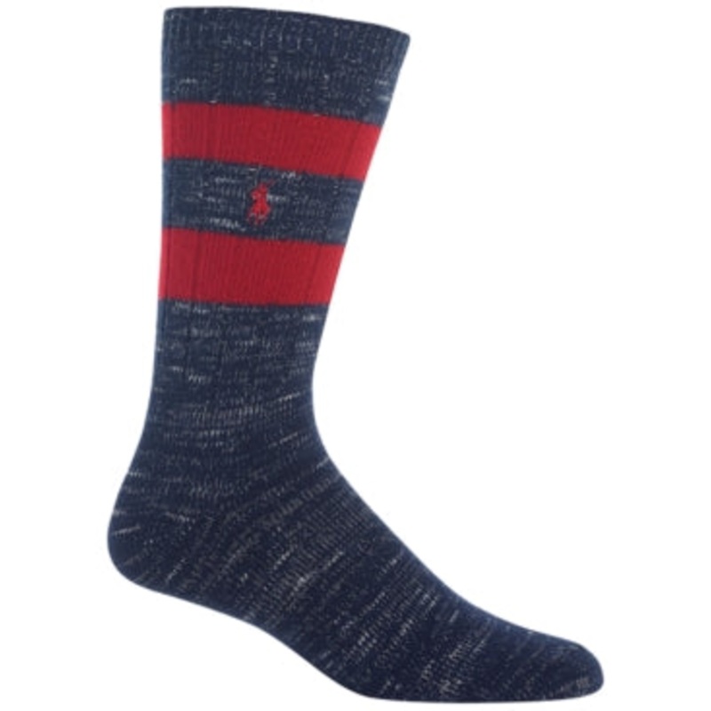 Polo Ralph Lauren Men's Big Tall Marled Stripe Boot Socks Blue 10 to 13