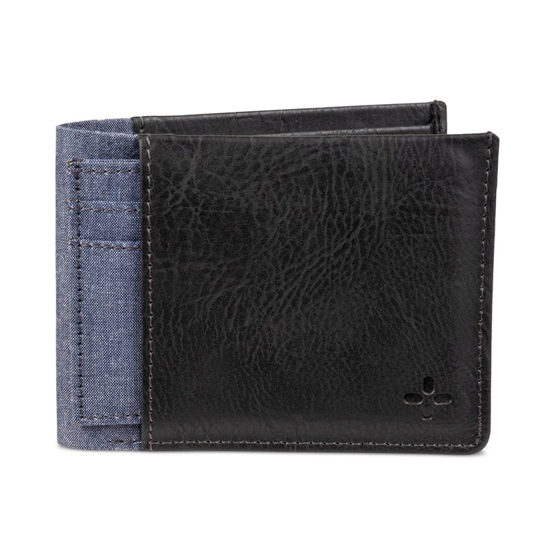 Sun Stone Men's Mixed Media Slim Fold Wallet Card Case Black