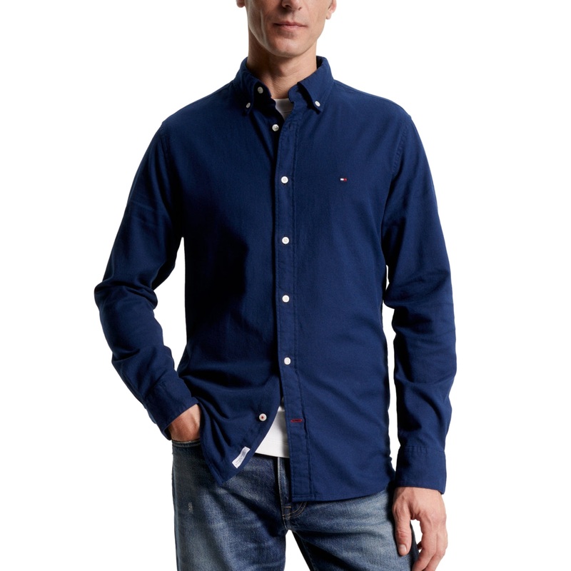 Tommy Hilfiger Mens Regular-Fit Flex Button Down Oxford Shirt Small Navy Blue
