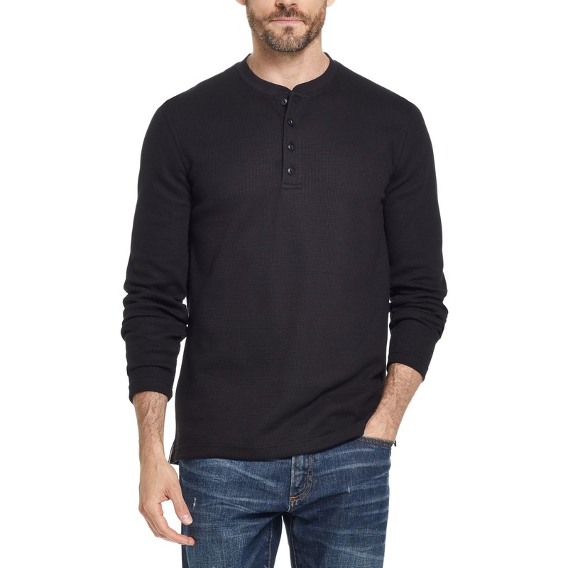 Weatherproof Vintage Men's Long Sleeved Waffle Henley T Shirt Black Small