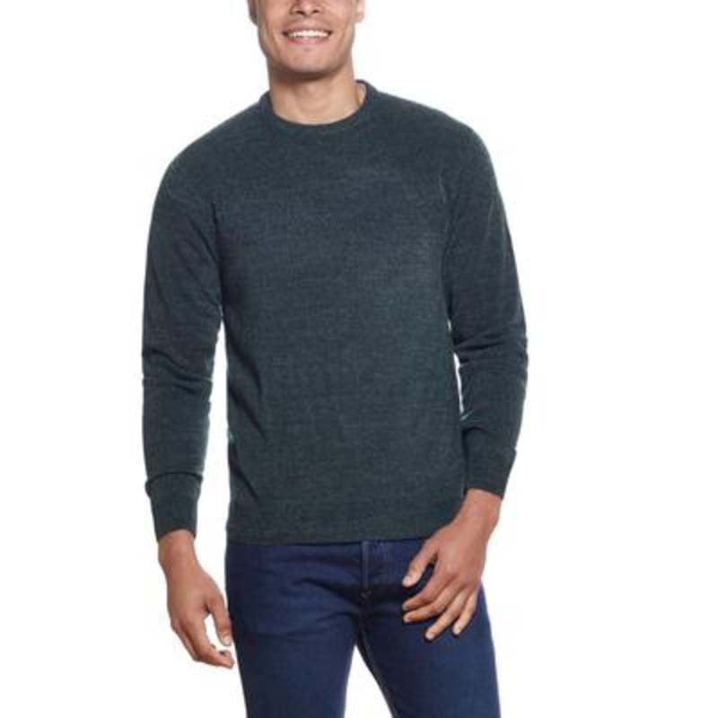 Weatherproof Vintage Men's Soft Touch Stripe Crewneck Sweater Dark Green Small