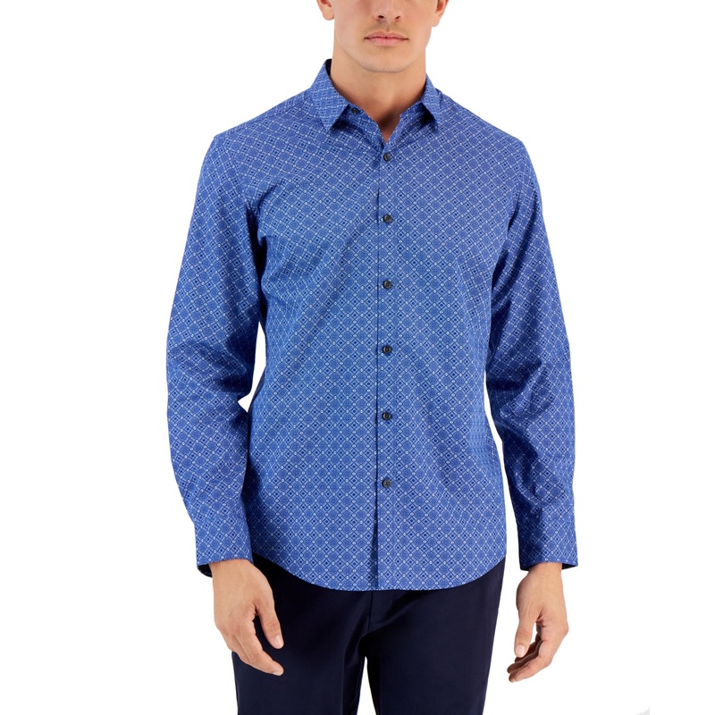 Alfani Men's Bobba Foulard Print Button Down Shirt Blue XL