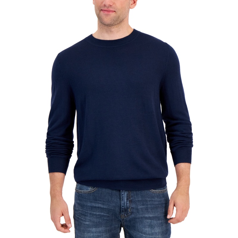 Alfani Men's Long Sleeve Crewneck Merino Sweater Neo Navy Blue XL