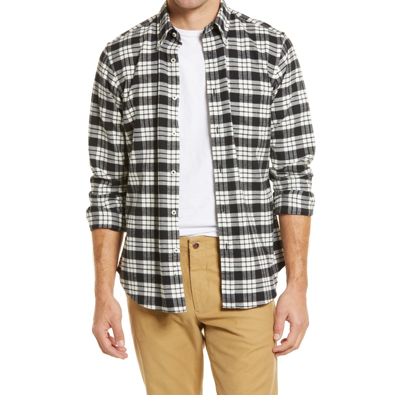 Brooks Brothers Mens Regent Plaid Flannel Button Down Shirt White Large