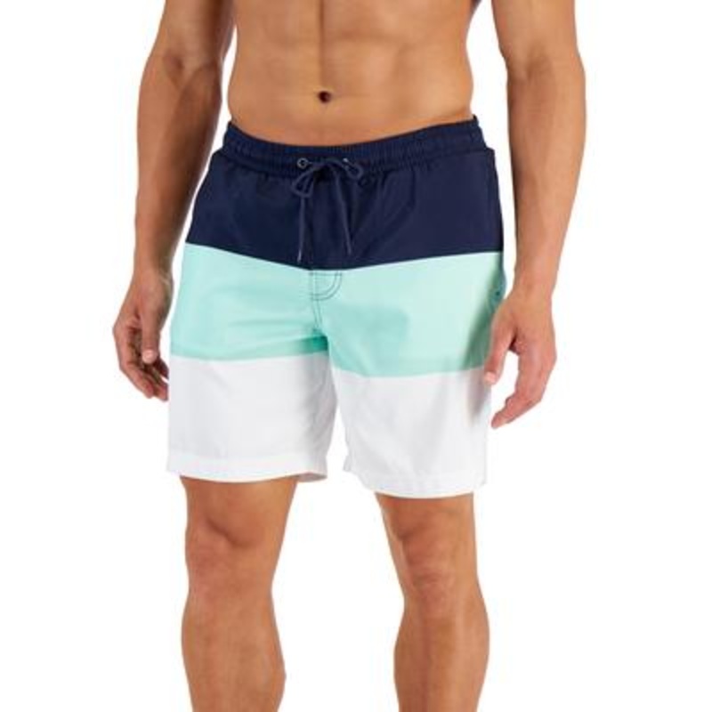 Club Room Men's Colorblocked 7 Swim Trunks Navy Blue Large