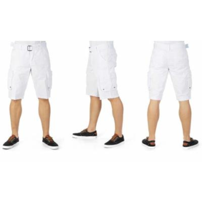 Raw X Mens Regular Fit Belted Cargo Shorts White 36