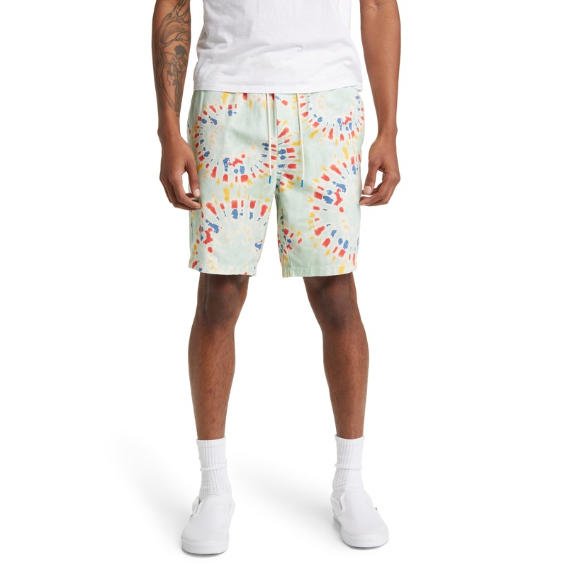 Scotch & Soda Mens Bermuda Shorts Medium Green Mint Flower Tye Dye Drawstring