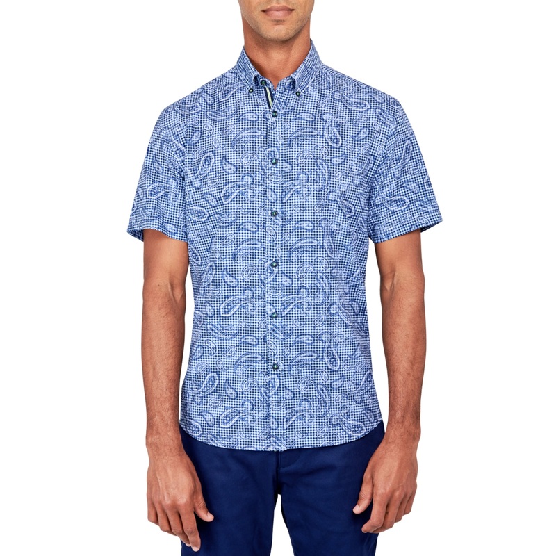 Society of Threads Men's Regular Fit Stretch Button Down Shirt Blue Large
