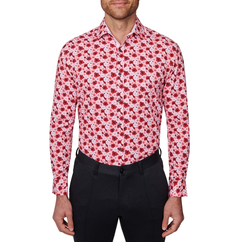 Society of Threads Mens Slim Fit Floral Dress Shirt Red Medium 15 15.5 33 34