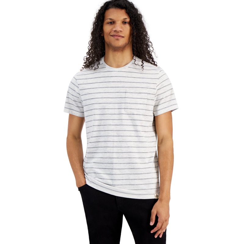 Sun + Stone Men's Aaron Regular Fit Stripe Pocket Short Sleeve T Shirt White 2XL